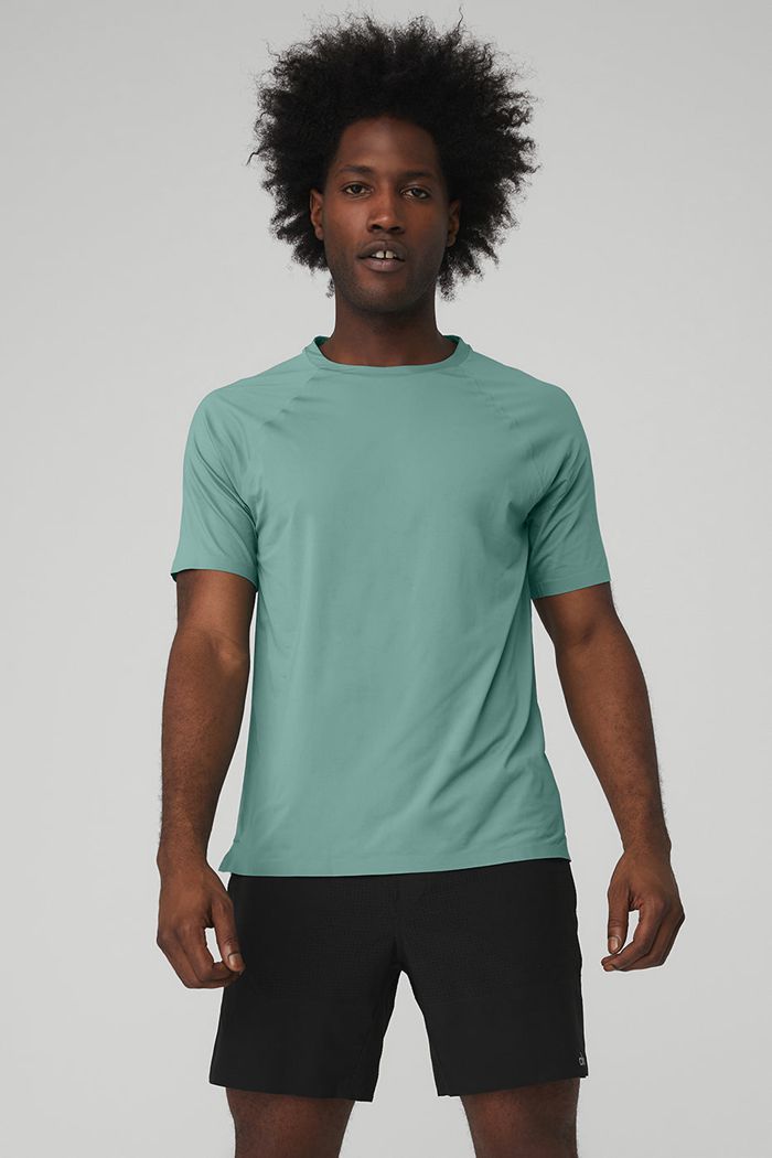 Alo Yoga Idol Performance Tee Short Sleeve Herr Blå | 7869340-YZ