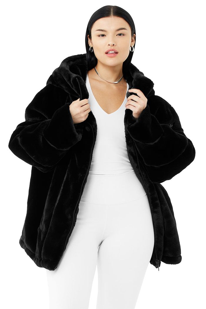 Alo Yoga Knock Out Faux Fur Jacka Dam Svarta | 8590342-ON