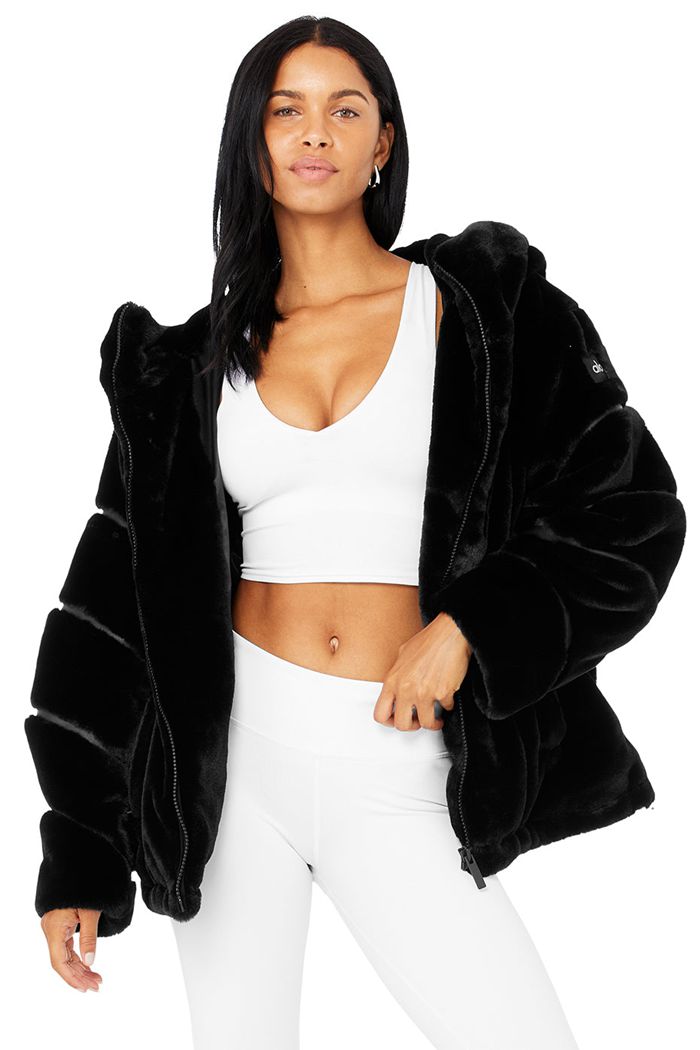 Alo Yoga Knock Out Faux Fur Jacka Dam Svarta | 8590342-ON