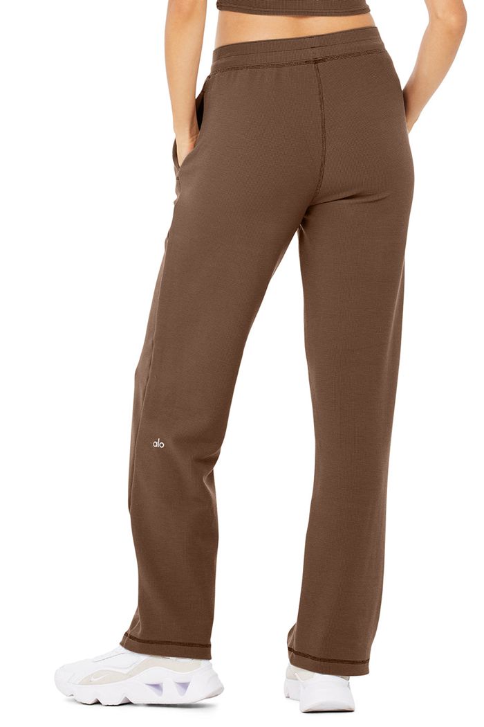 Alo Yoga Micro Waffle High-Midja Pleasant Breda Leg Byxor Dam Bruna | 8139765-PY