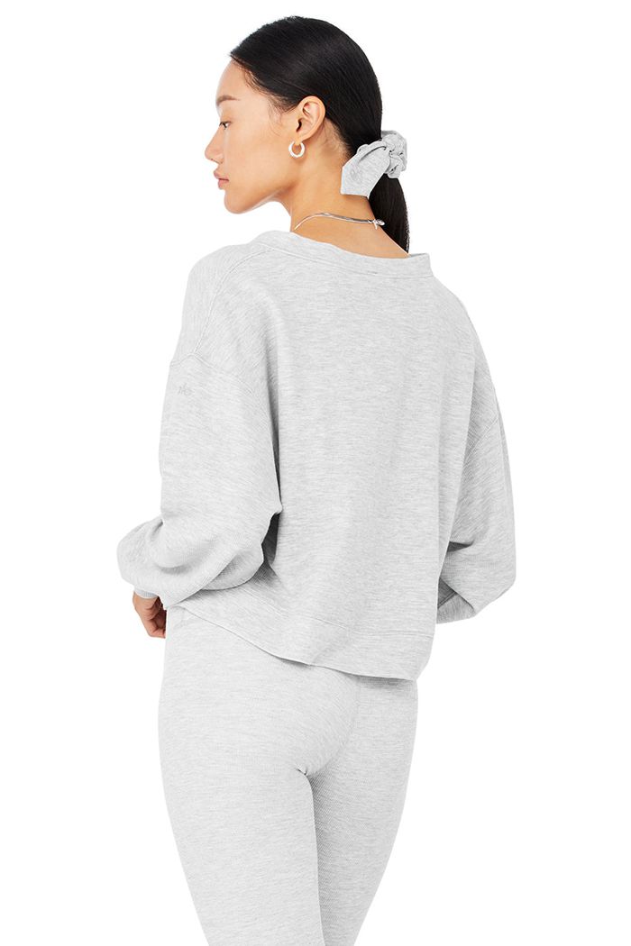 Alo Yoga Micro Waffle Pleasant Cropped Henley Long Sleeve Dam Grå | 2476083-BC