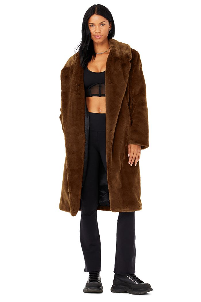 Alo Yoga Oversized Faux Fur Trench Coat Dam Choklad | 5374208-RJ