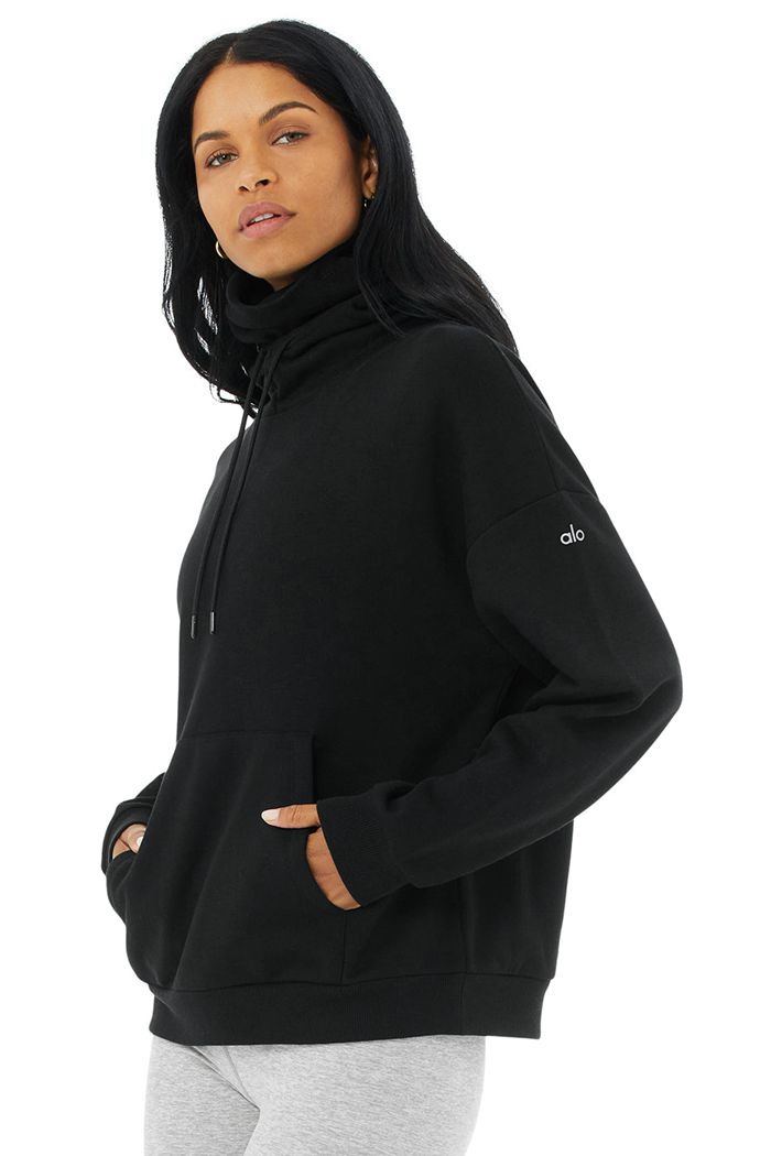 Alo Yoga Protection Hoodie Dam Svarta | 1342570-FI