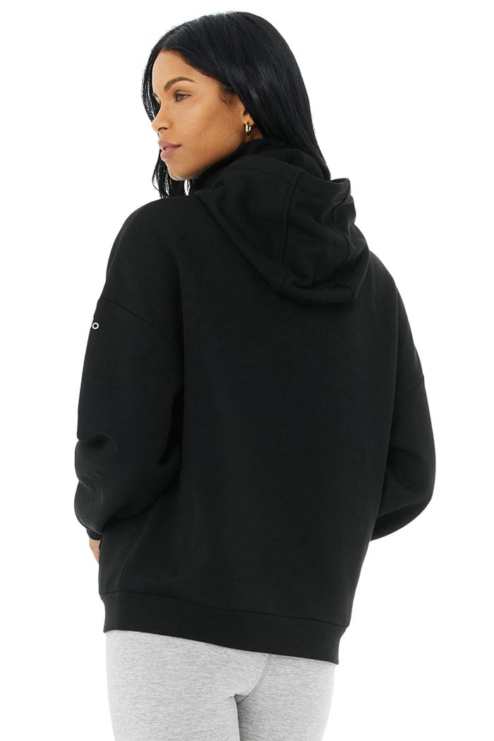 Alo Yoga Protection Hoodie Dam Svarta | 1342570-FI