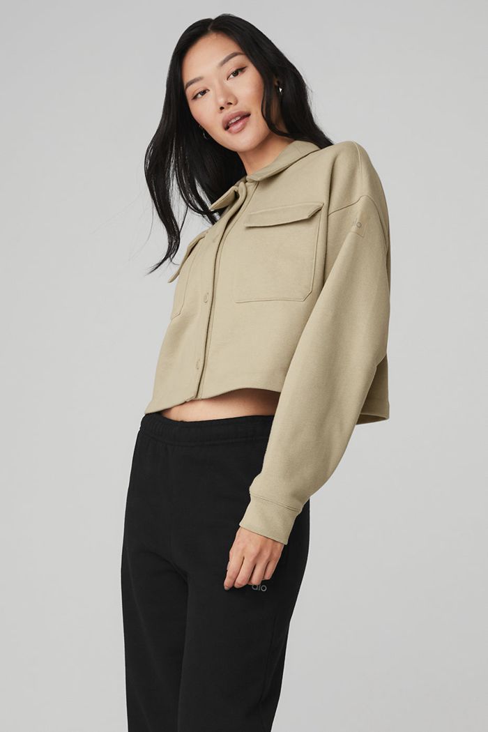 Alo Yoga Renown Cropped Button-Up Sweatshirt Dam Bruna | 4062379-VR