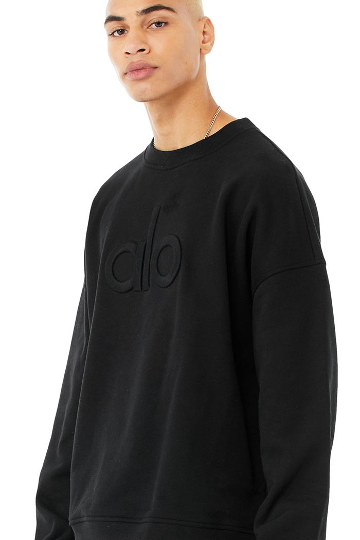 Alo Yoga Renown Heavy Weight Emblem Crew Neck Sweatshirt Herr Svarta | 7048962-XT