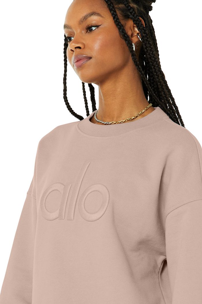 Alo Yoga Renown Heavy Weight Emblem Crew Neck Sweatshirt Dam Rosa | 7530682-LG