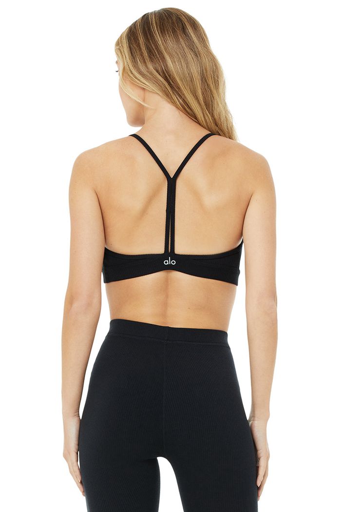 Alo Yoga Ribbed Blissful BH Dam Svarta | 7823015-IG