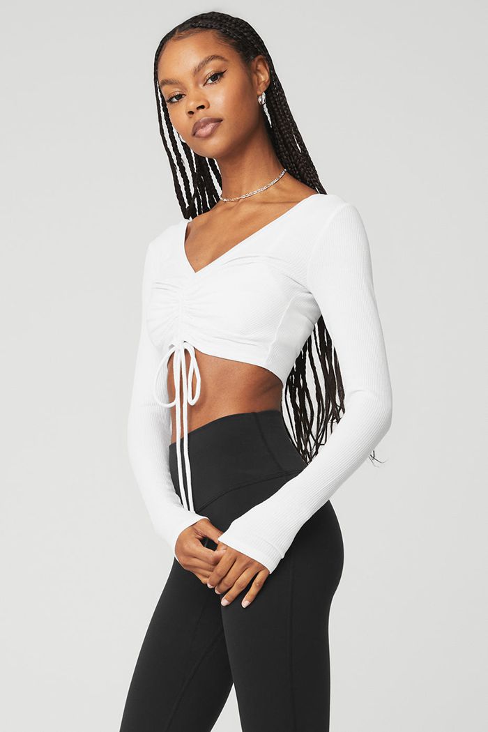 Alo Yoga Ribbed Cinch Cropped Long Sleeve Dam Vita | 3421960-VL