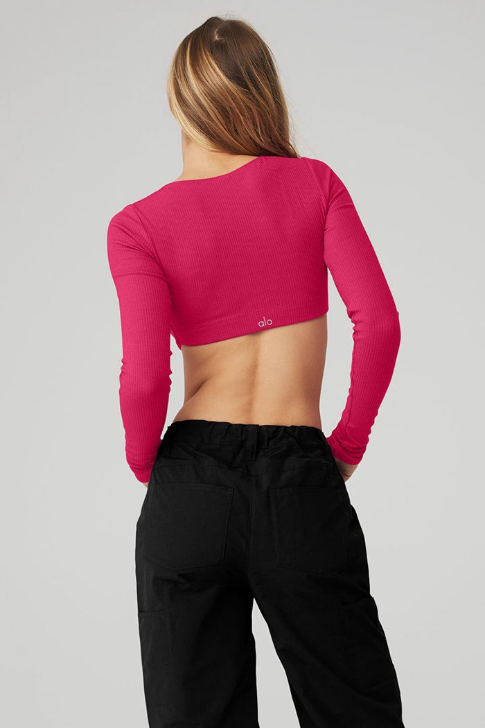 Alo Yoga Ribbed Defined Long Sleeve BH Dam Röda | 8754302-ZT