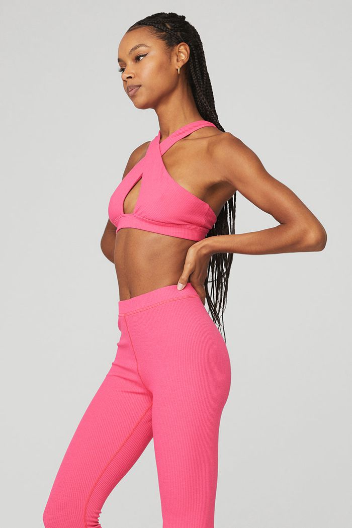 Alo Yoga Ribbed Destination BH Dam Rosa Fuchsia | 3207869-YP