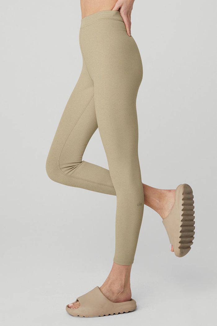 Alo Yoga Ribbed High-Midja 7/8 Blissful Leggings Dam Bruna | 4631805-GJ