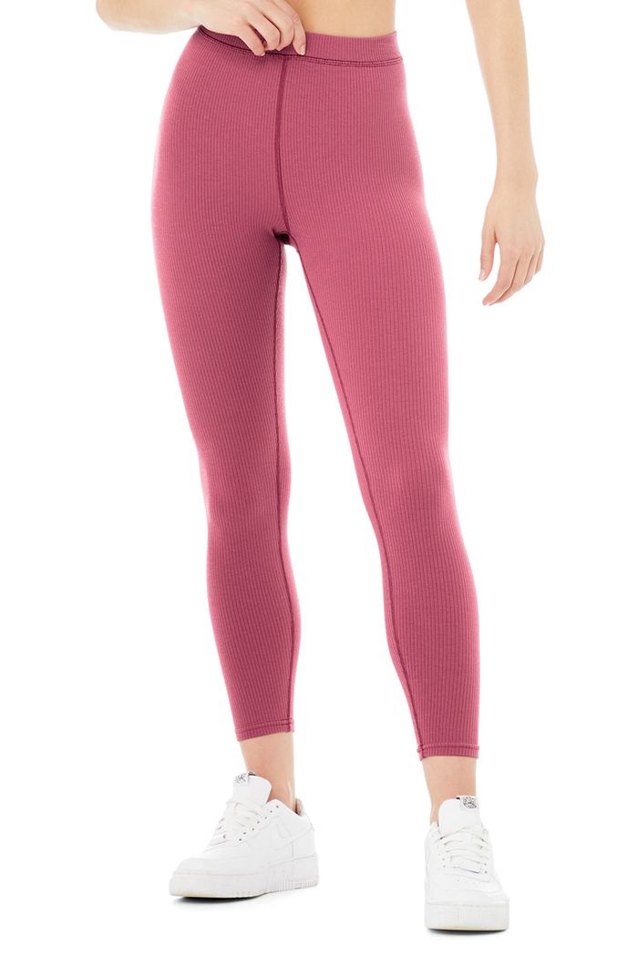 Alo Yoga Ribbed High-Midja 7/8 Blissful Leggings Dam Lila | 6871043-BQ