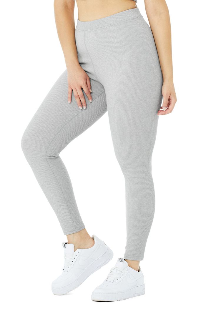 Alo Yoga Ribbed High-Midja 7/8 Blissful Leggings Dam Grå | 8132670-FS