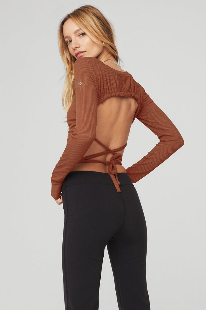 Alo Yoga Ribbed Manifest Long Sleeve Dam Röda | 6327109-SA