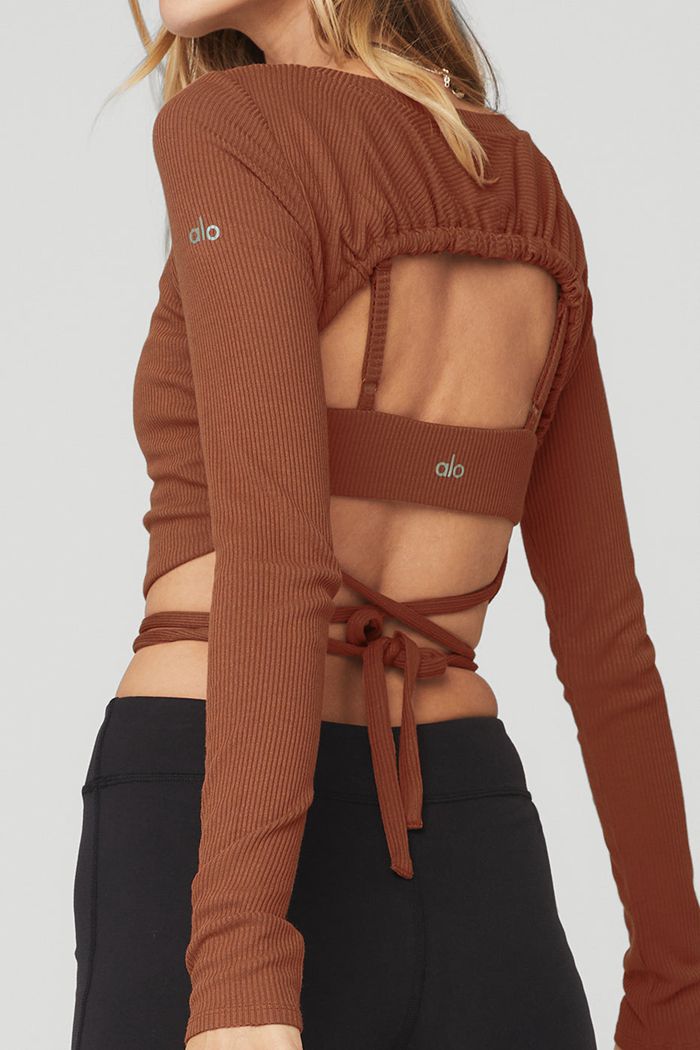 Alo Yoga Ribbed Manifest Long Sleeve Dam Röda | 6327109-SA