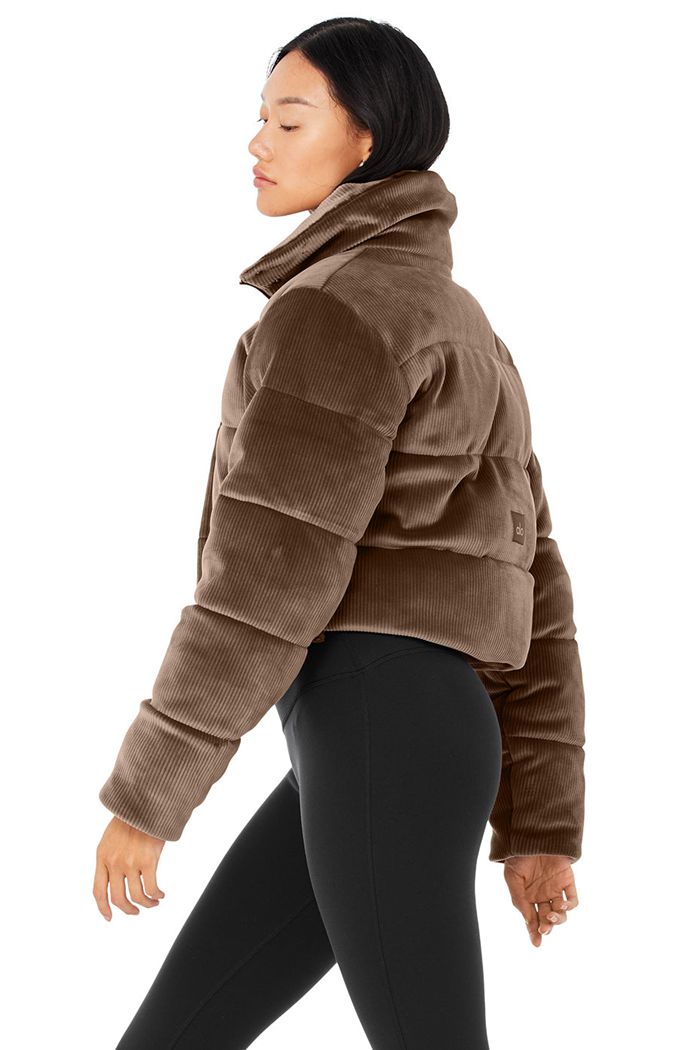 Alo Yoga Ribbed Velour Gold Rush Puffer Jacka Dam Bruna | 2518460-YS