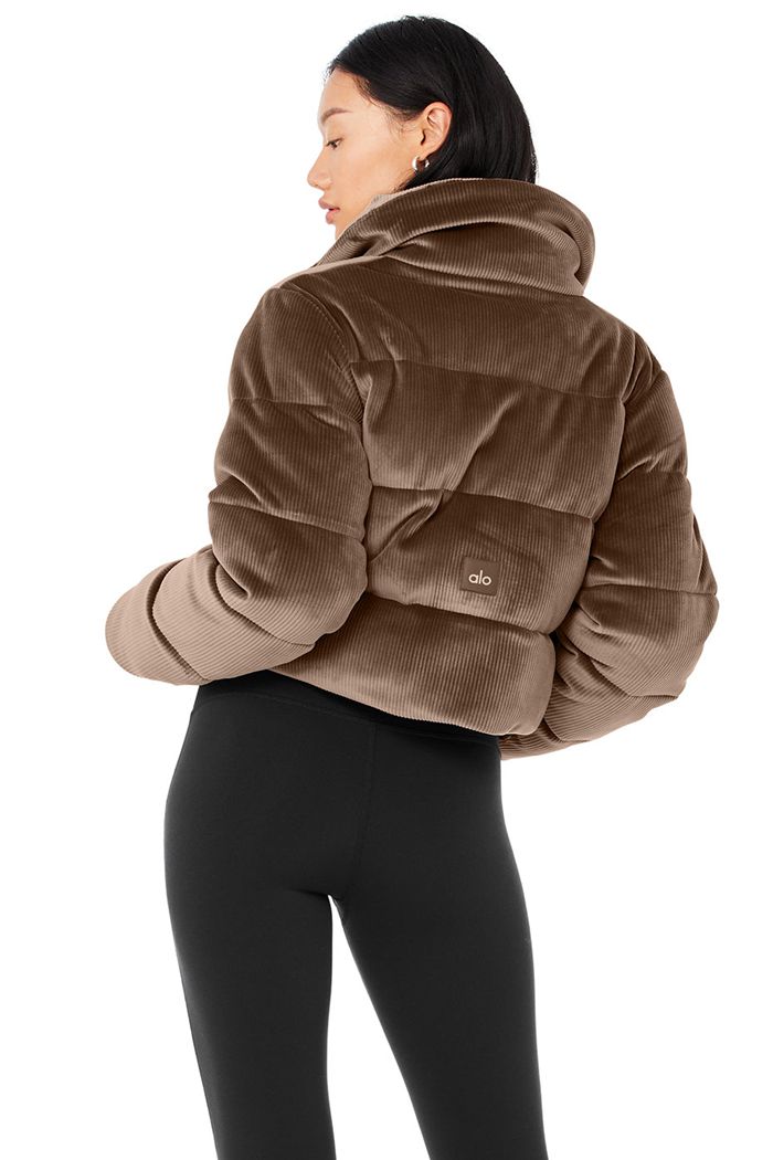 Alo Yoga Ribbed Velour Gold Rush Puffer Jacka Dam Bruna | 2518460-YS