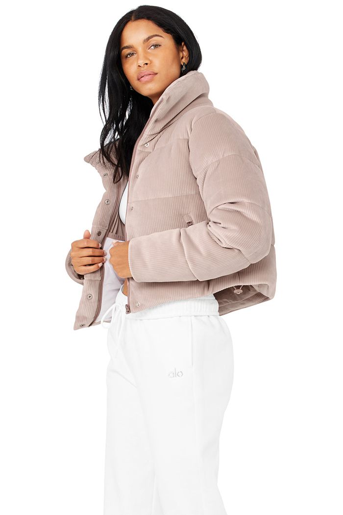 Alo Yoga Ribbed Velour Gold Rush Puffer Jacka Dam Rosa | 6185732-UN