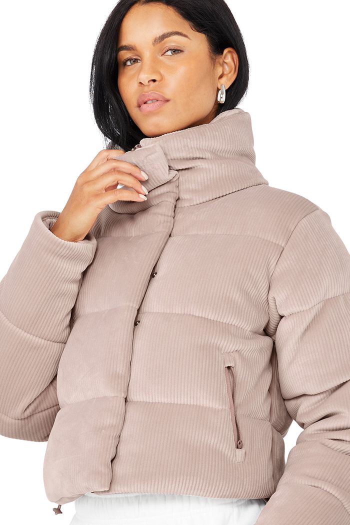 Alo Yoga Ribbed Velour Gold Rush Puffer Jacka Dam Rosa | 6185732-UN