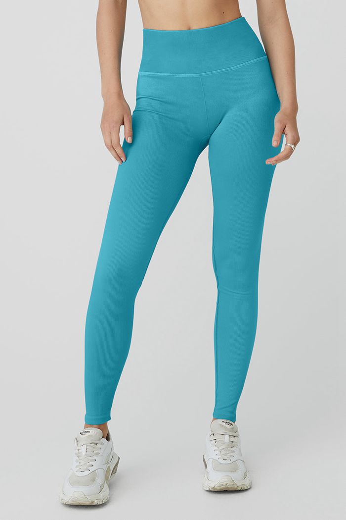 Alo Yoga Seamless High-Midja Ribbed Leggings Dam Blå | 3960187-OS