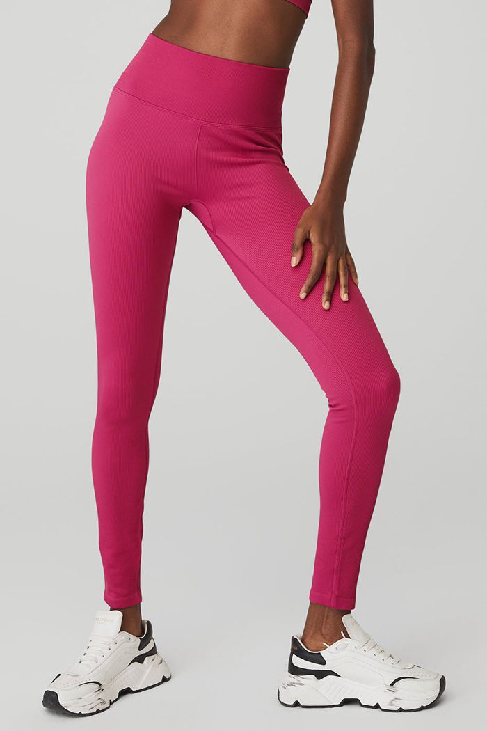 Alo Yoga Seamless High-Midja Ribbed Leggings Dam Röda | 7109563-EZ