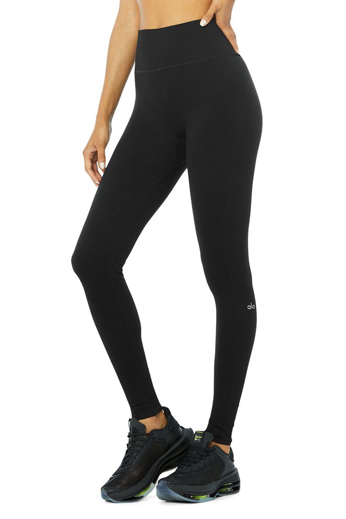 Alo Yoga Seamless High-Midja Ribbed Leggings Dam Svarta | 8920134-WO