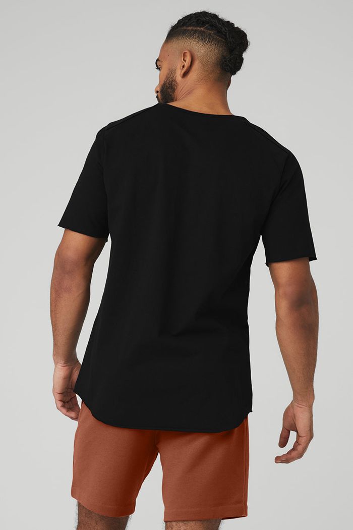 Alo Yoga Society Crewneck Tee Short Sleeve Herr Svarta | 7150649-BT