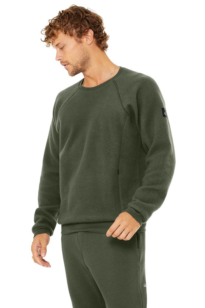 Alo Yoga Triumph Crew Neck Sweatshirt Long Sleeve Herr Mörkgröna | 4639172-XZ