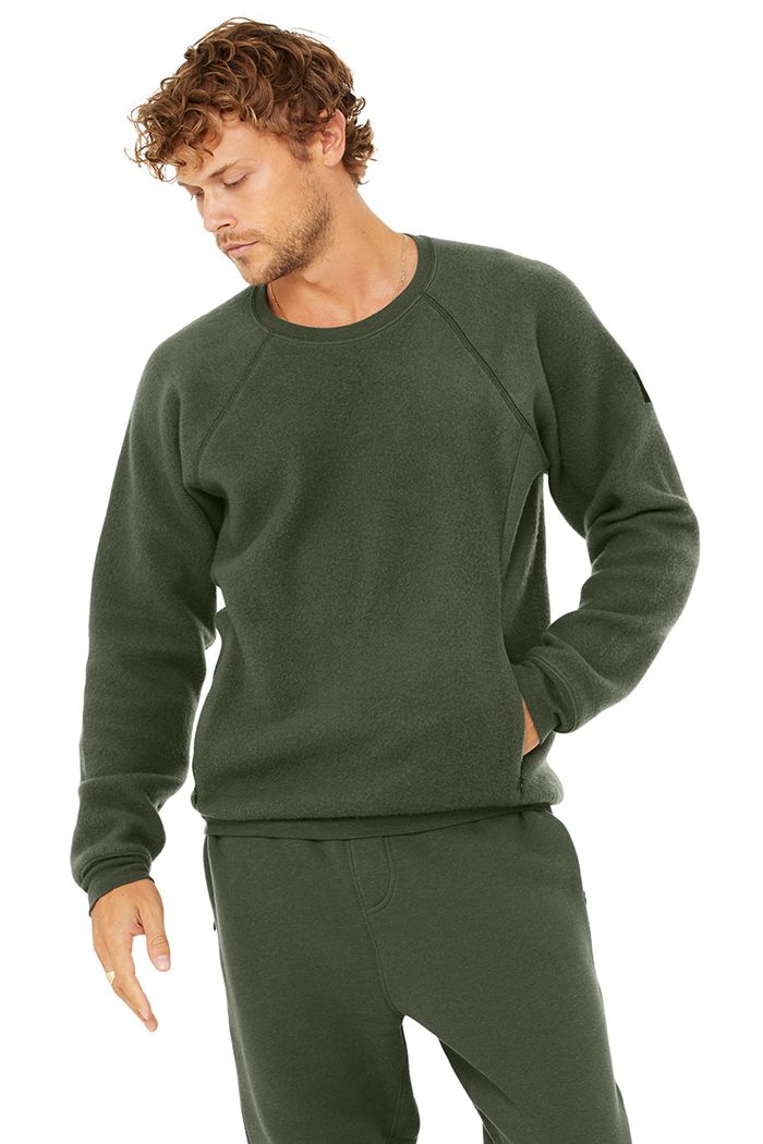 Alo Yoga Triumph Crew Neck Sweatshirt Long Sleeve Herr Mörkgröna | 4639172-XZ