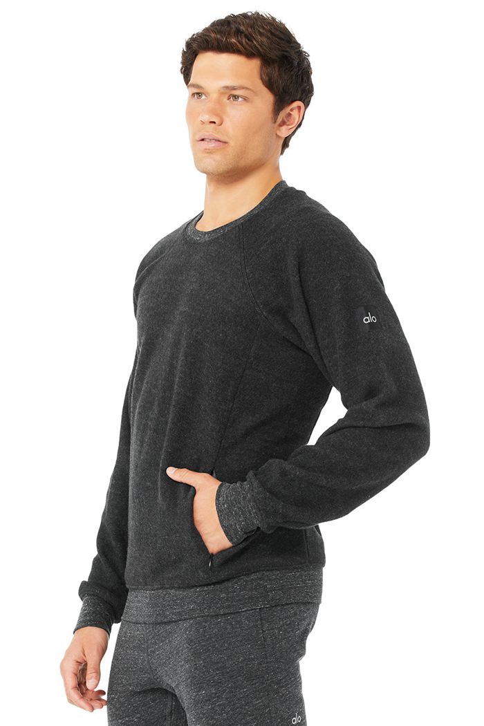 Alo Yoga Triumph Crew Neck Sweatshirt Long Sleeve Herr Grå Svarta | 5162748-OA