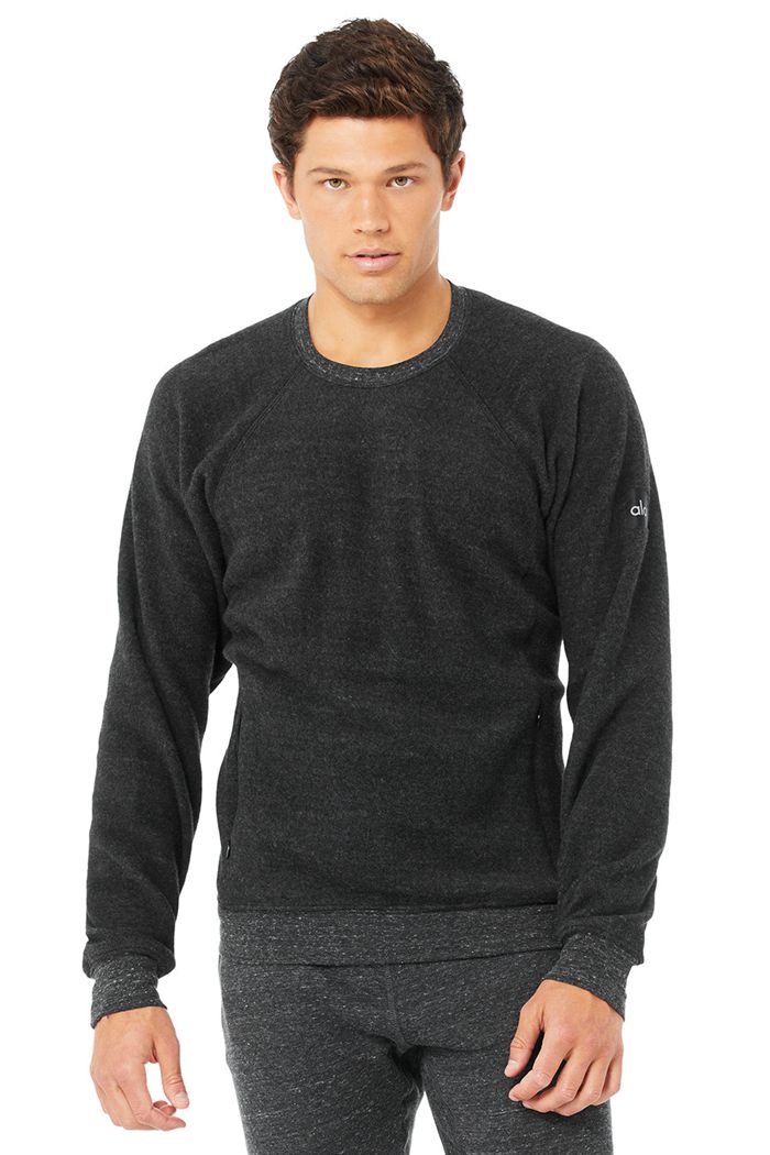 Alo Yoga Triumph Crew Neck Sweatshirt Long Sleeve Herr Grå Svarta | 5162748-OA