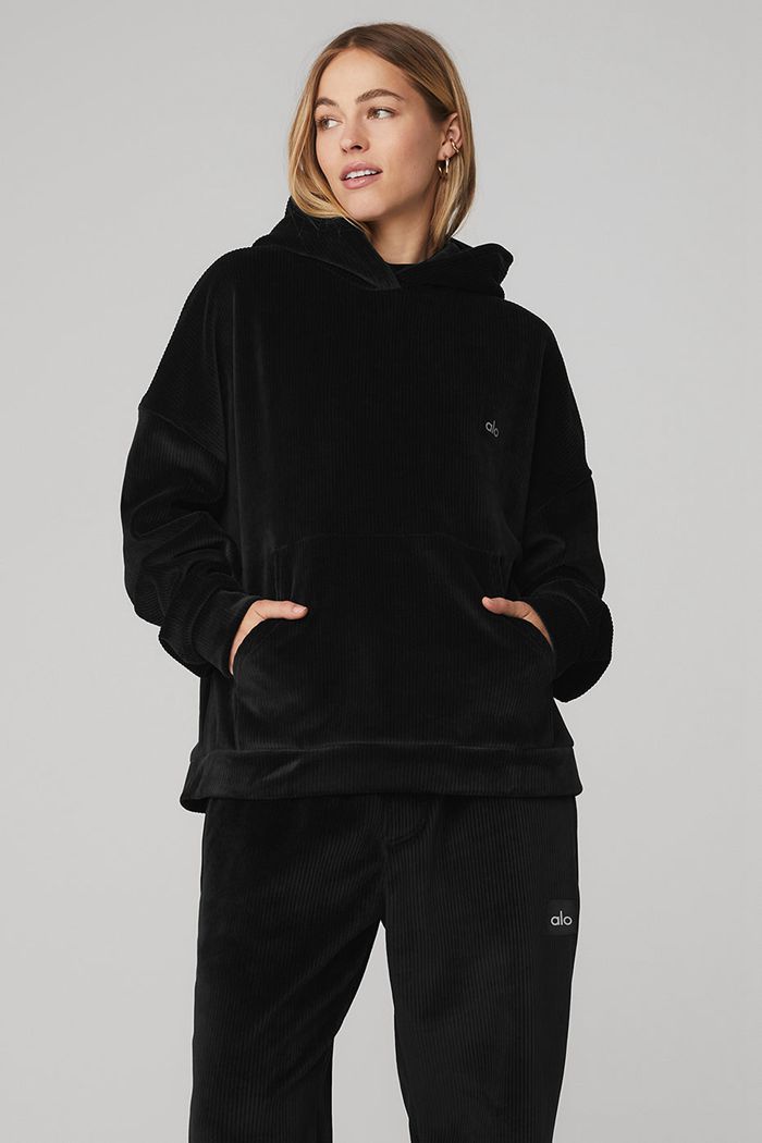 Alo Yoga Velour Baller Hoodie Dam Svarta | 3527689-AD