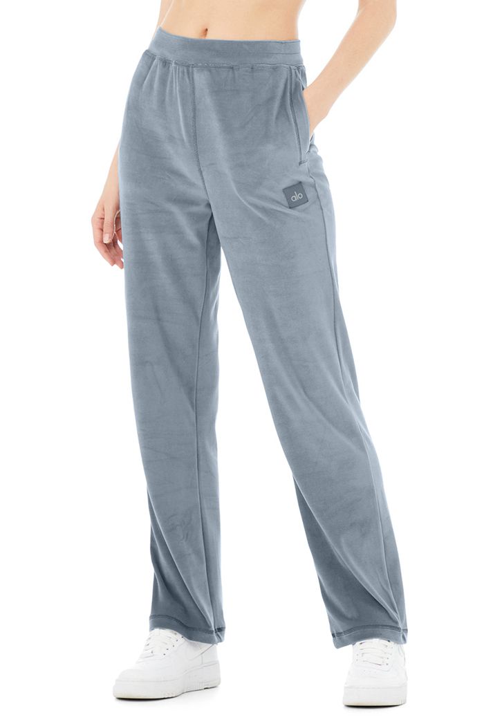 Alo Yoga Velour High-Midja Glimmer Breda Leg Byxor Dam Grå | 2809164-CT